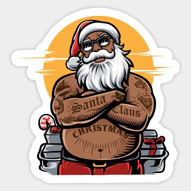 Badass Black Santa Claus // Cool African-American Santa // Black Christmas Sticker by SLAG_Creative